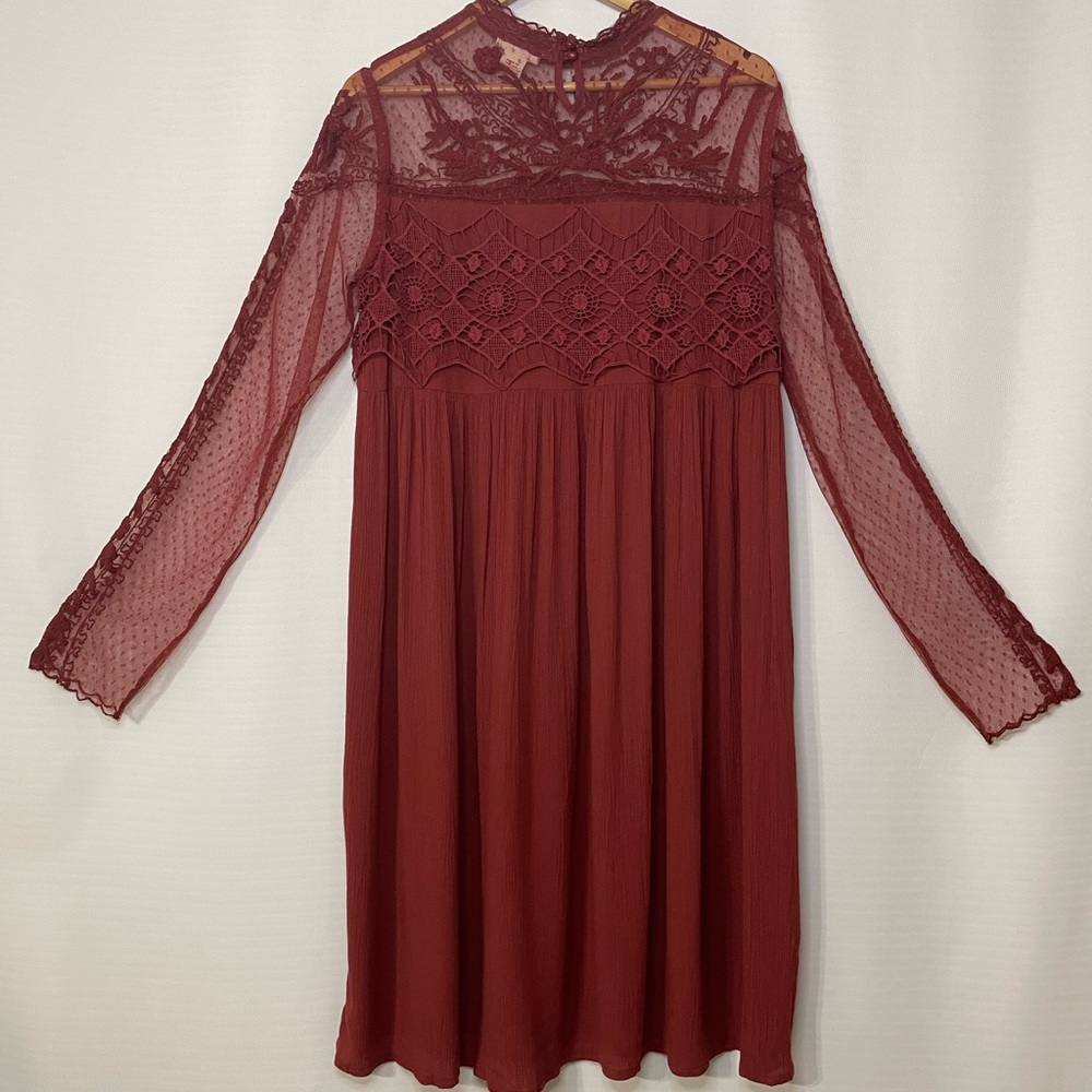 Sundance Boho Burgundy Lace Long Sleeve Dress